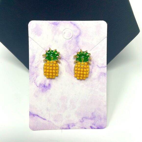 Yellow Pineapple Post Studs Earrings - Picture 2 of 6